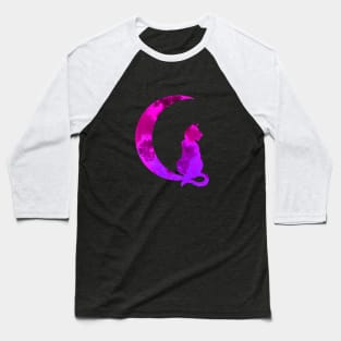 Purple Crescent Moon and Cat Baseball T-Shirt